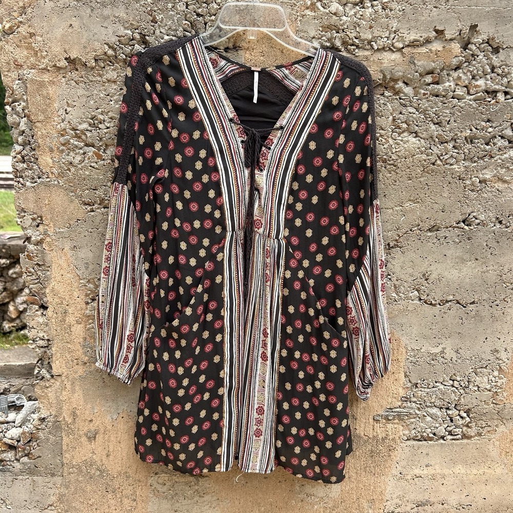 Free People Rain or Shine Pebble Bohemian Tunic Mini Dress Women Size XS